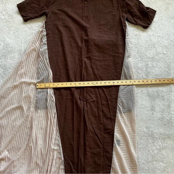 ADEPTT LINEN MAXI DRESS WITH LARGE FRONT POCKETS AND SHEER CHIFFON SIDES MODERN - Picture 10 of 13